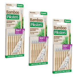 Piksters Bamboo Interdental Brushes Size 1 8 Pack Small Tooth Gaps Bundle of 3