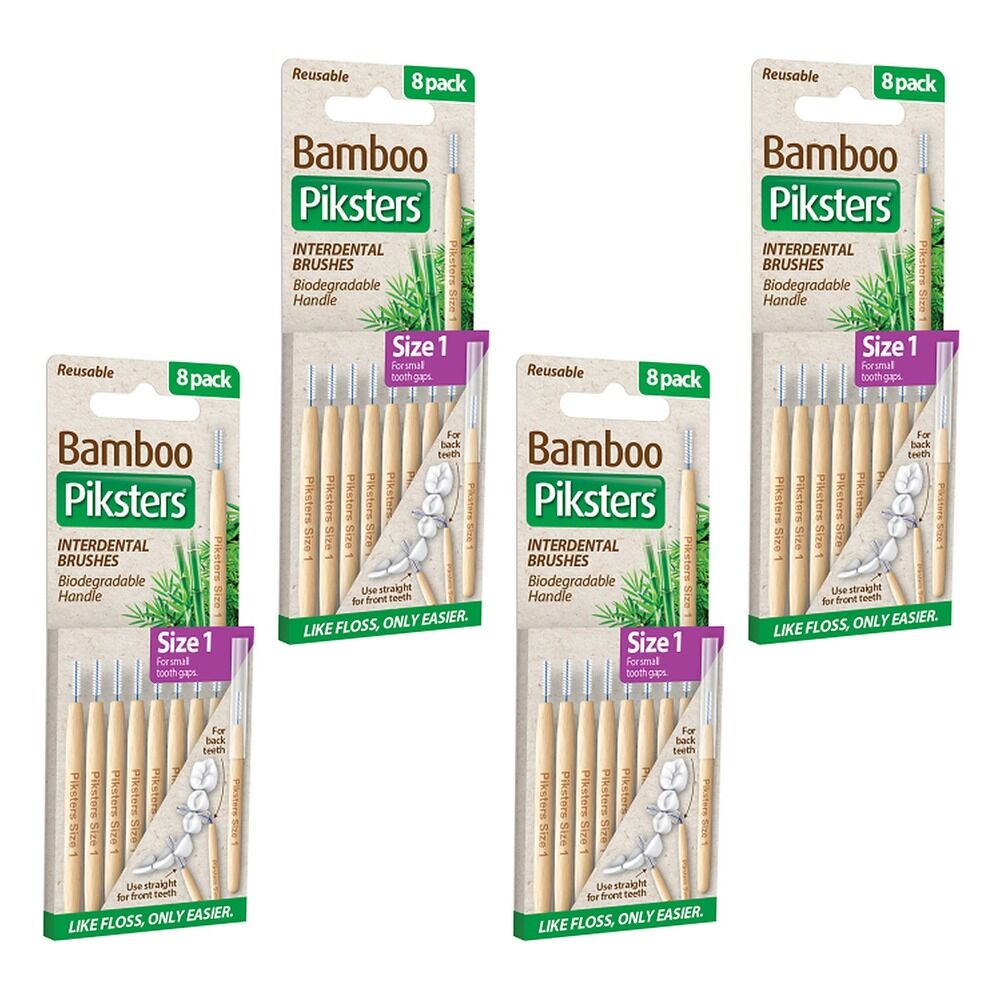 Piksters Bamboo Interdental Brushes Size 1 8 Pack Small Tooth Gaps Bundle of 4