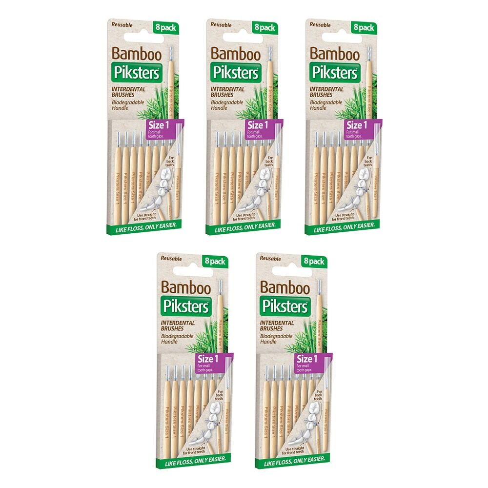 Piksters Bamboo Interdental Brushes Size 1 8 Pack Small Tooth Gaps Bundle of 5