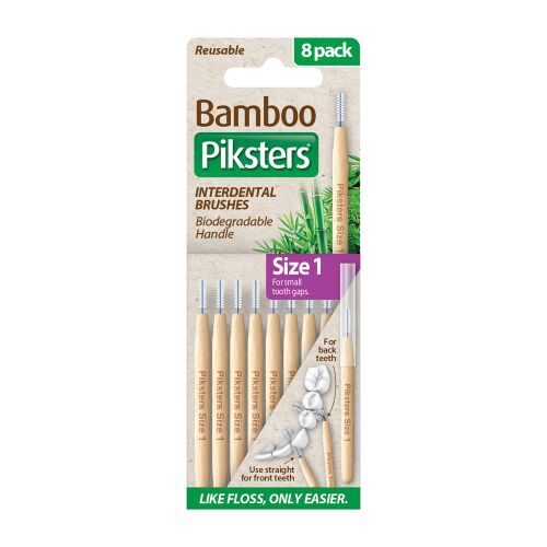 Piksters Bamboo Interdental Brushes Size 1 8 Pack Small Tooth Gaps