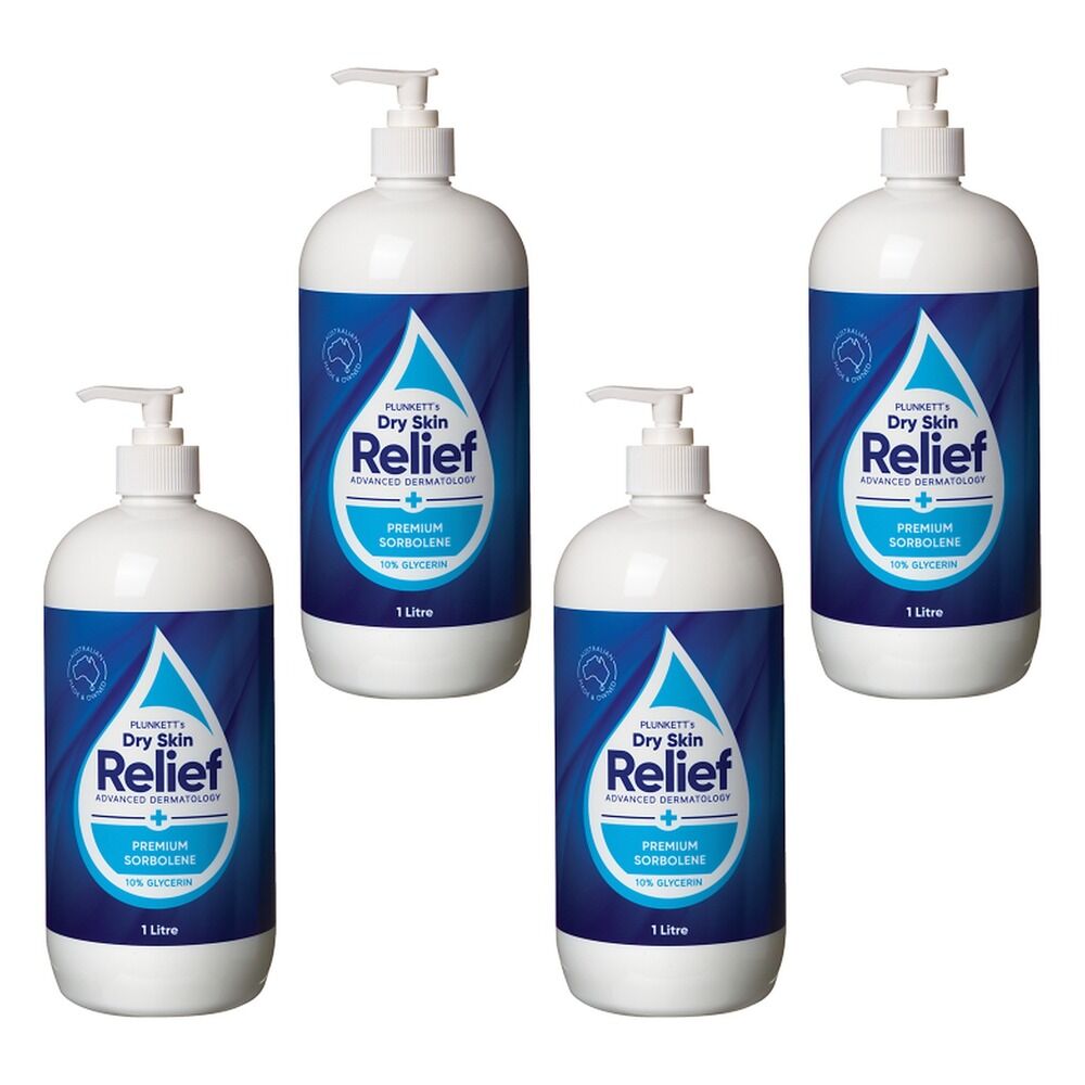 Plunketts Dry Skin Relief Premium Sorbolene 0% Glycerin 1L Pack of 4