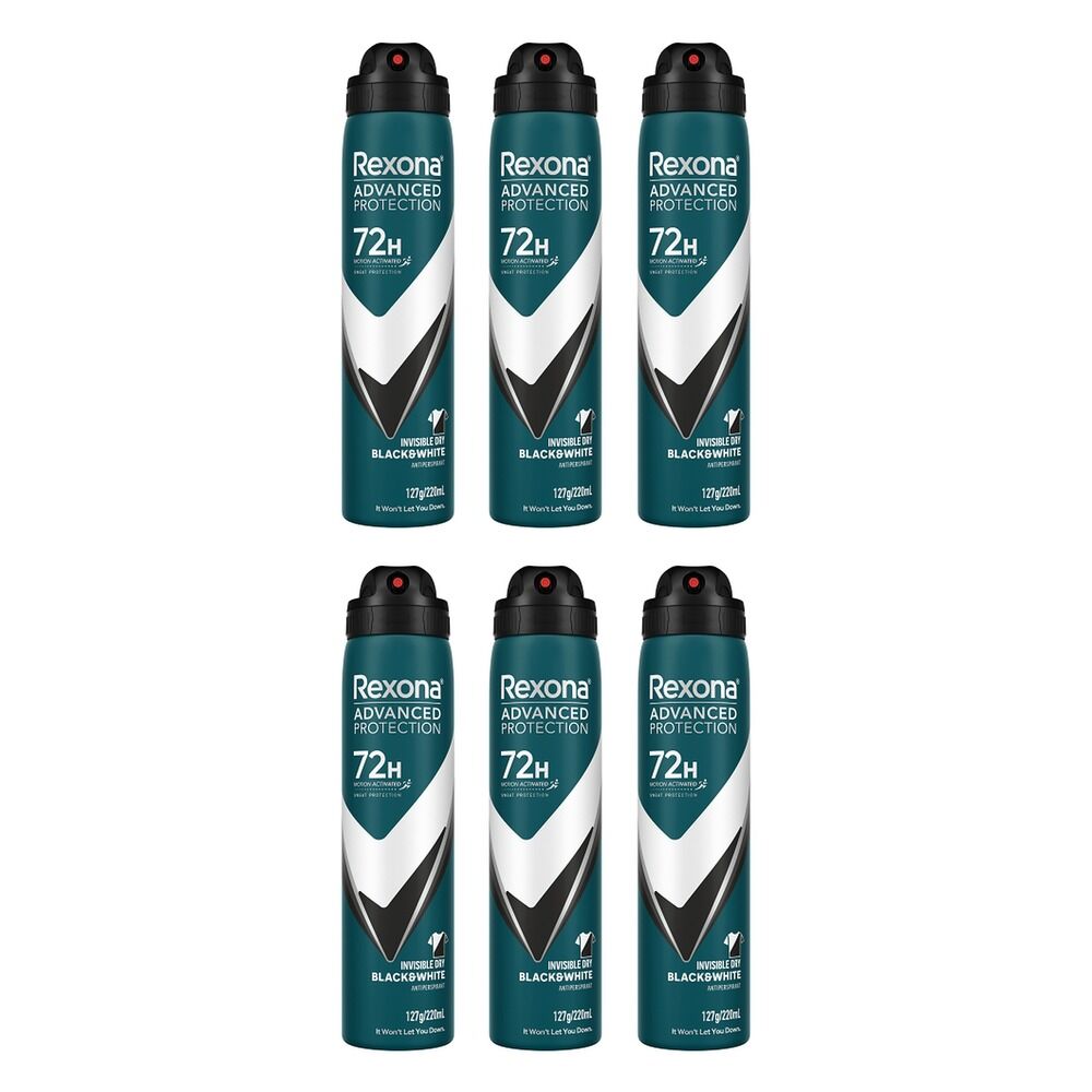 Rexona Advanced Protection Invisible Dry Black & White, 72H, 220mL Pack of 6