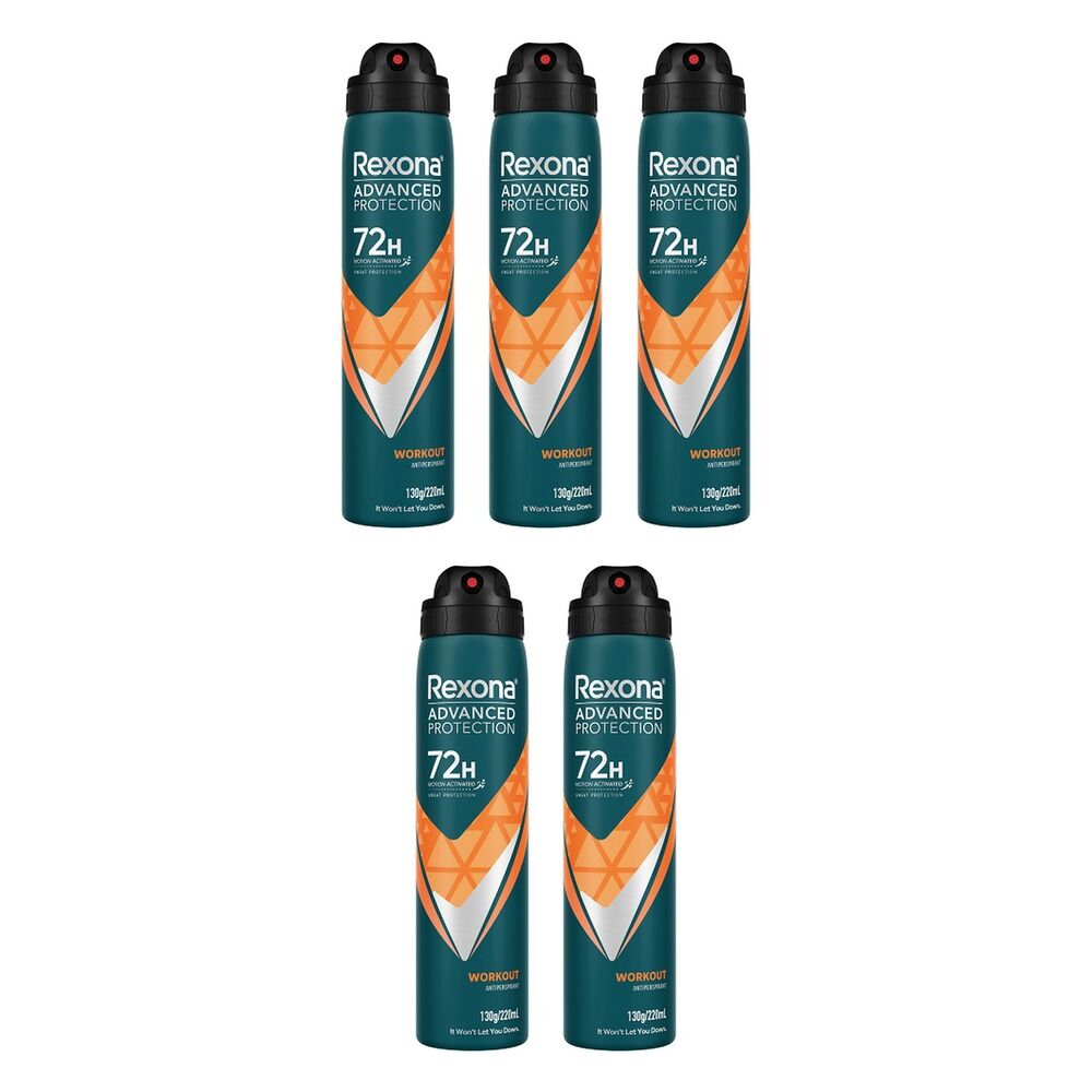 Rexona Advanced Protection 72H Workout Antiperspirant 220mL Pack of 5