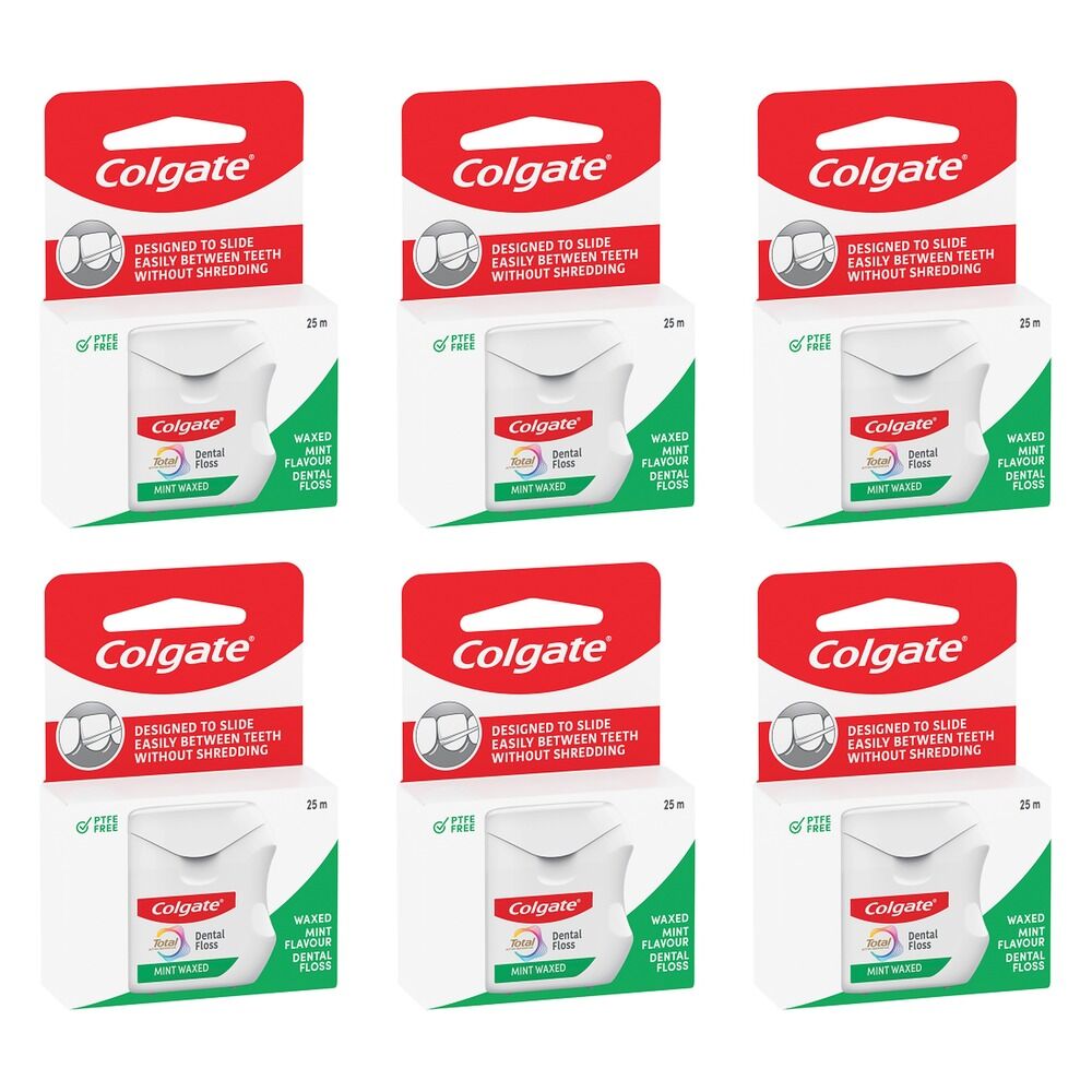Colgate Total Mint Waxed Dental Floss 25m Pack of 6