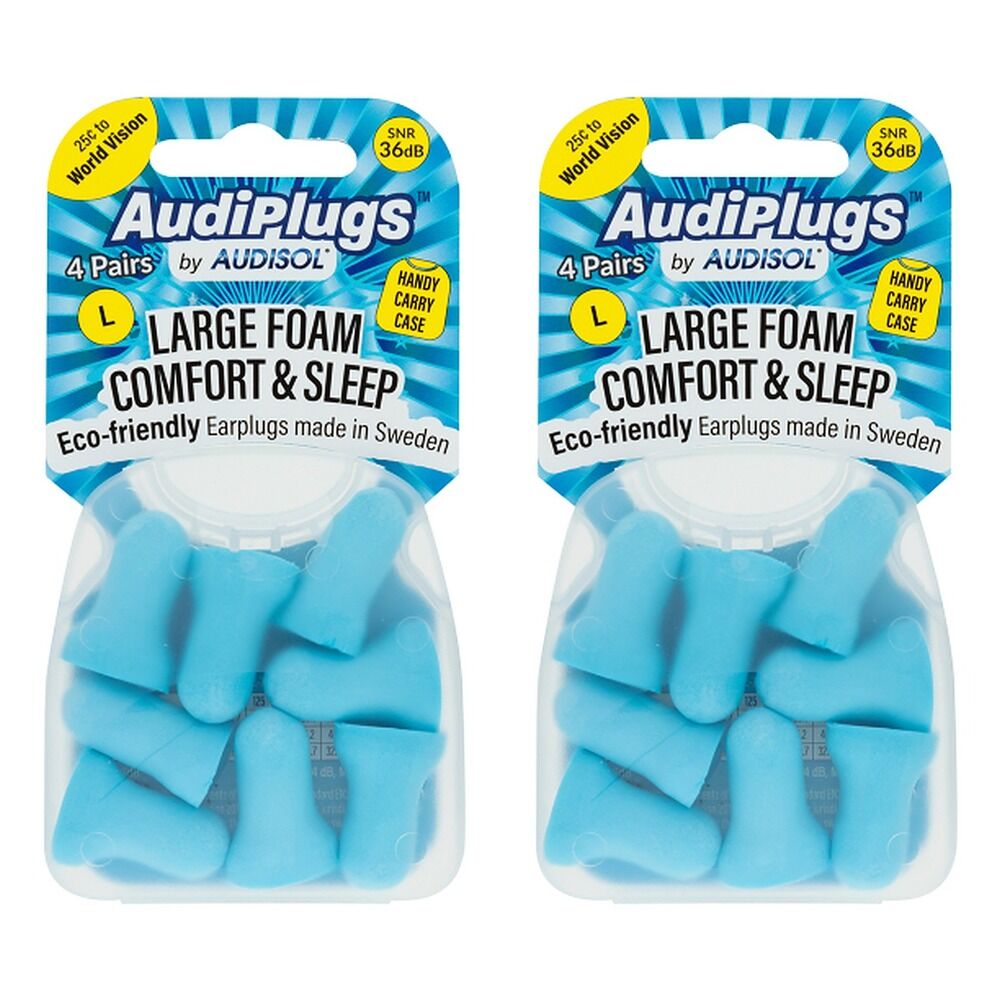 Audiplugs Large Foam Comfort & Sleep Ear Plugs 4 Pairs Pack of 2