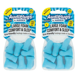 Audiplugs Large Foam Comfort & Sleep Ear Plugs 4 Pairs Pack of 2