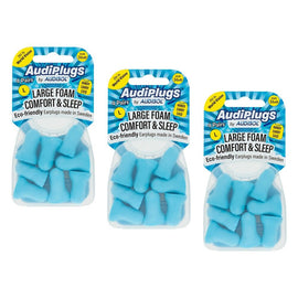 Audiplugs Large Foam Comfort & Sleep Ear Plugs 4 Pairs Pack of 3