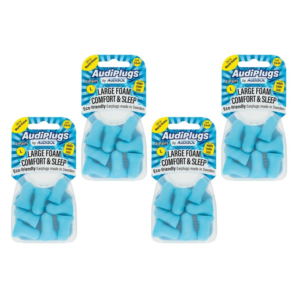 Audiplugs Large Foam Comfort & Sleep Ear Plugs 4 Pairs Pack of 4