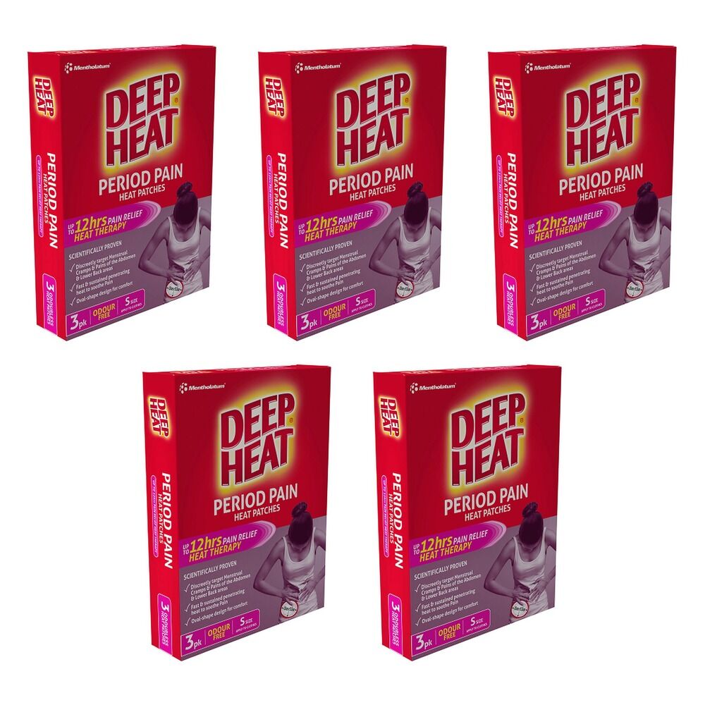 Deep Heat Period Pain Heat Patches 3 Pack Bundle of 5