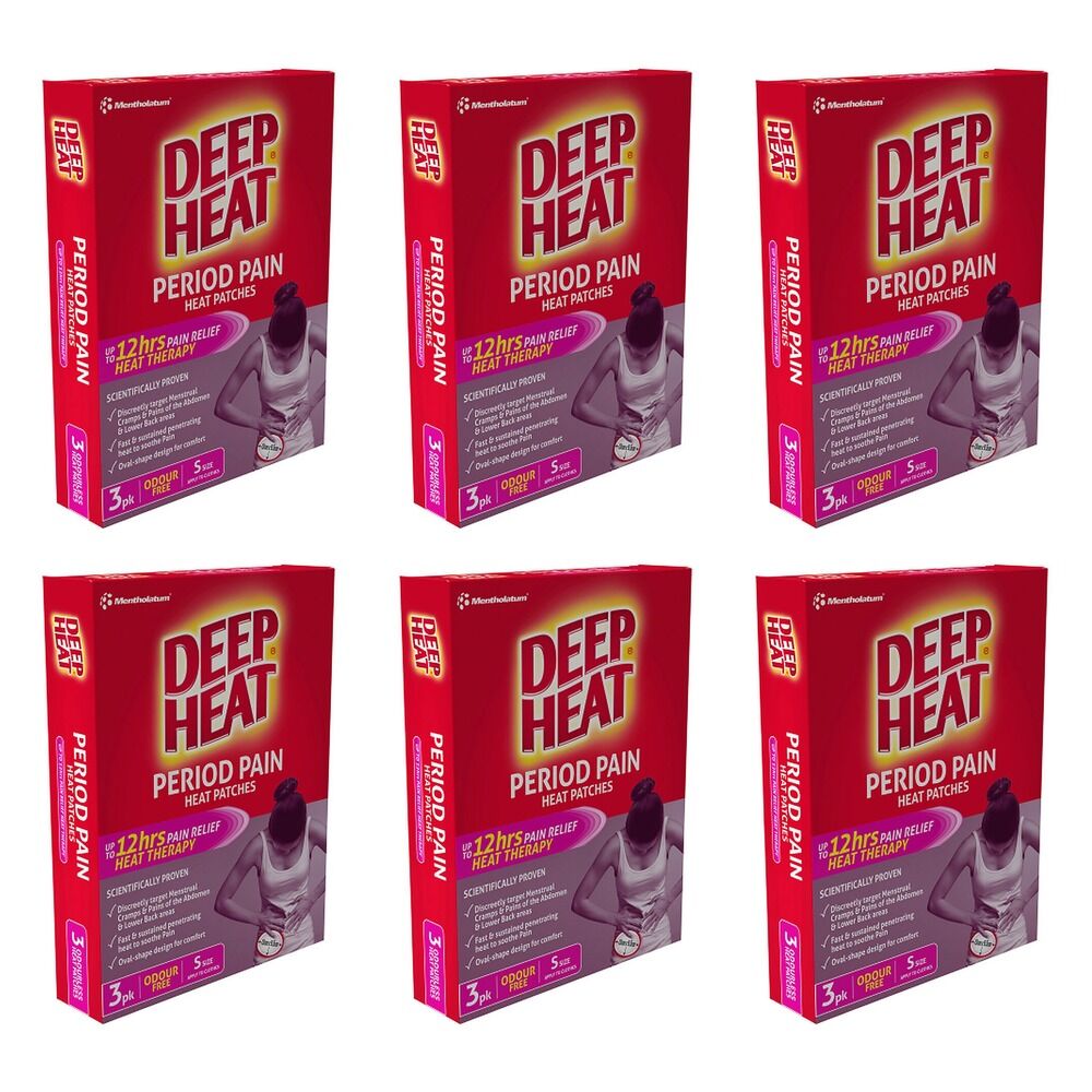 Deep Heat Period Pain Heat Patches 3 Pack Bundle of 6