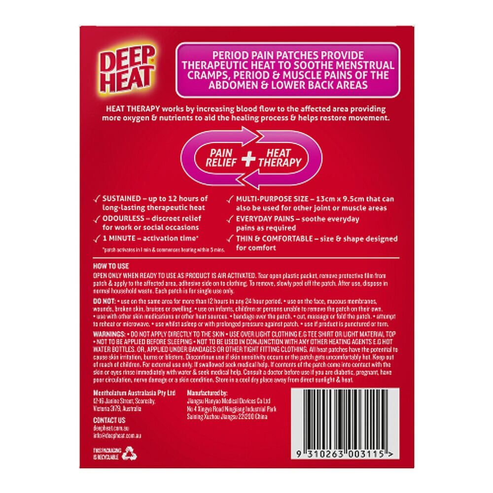 Deep Heat Period Pain Heat Patches 3 Pack