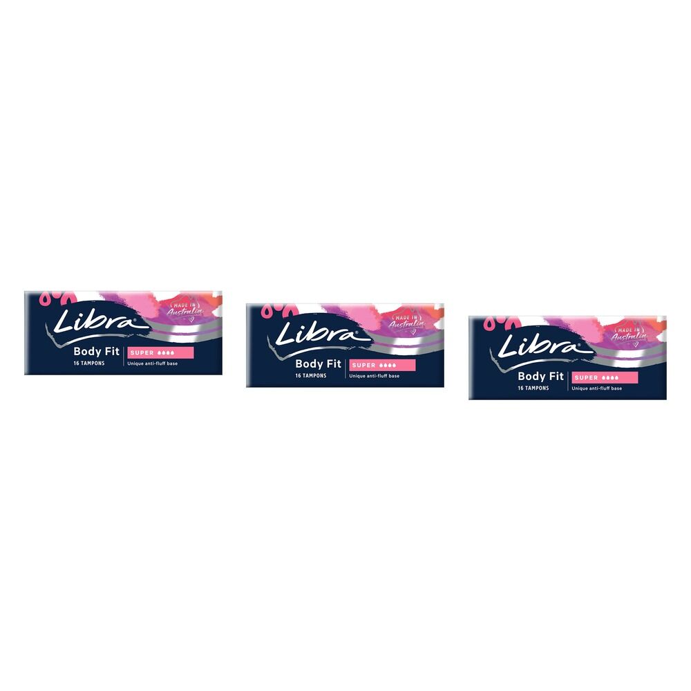 Libra Body Fit Super Tampons 16 Pack x 12 Bundle of 3