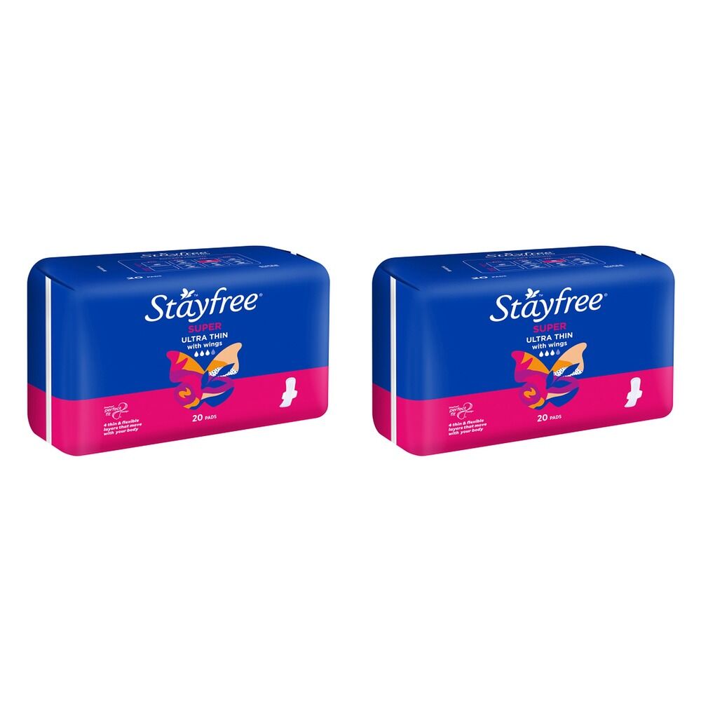 Stayfree Ultra Thin Super Pads with Wings 20 Pack x 6 Bundle of 2