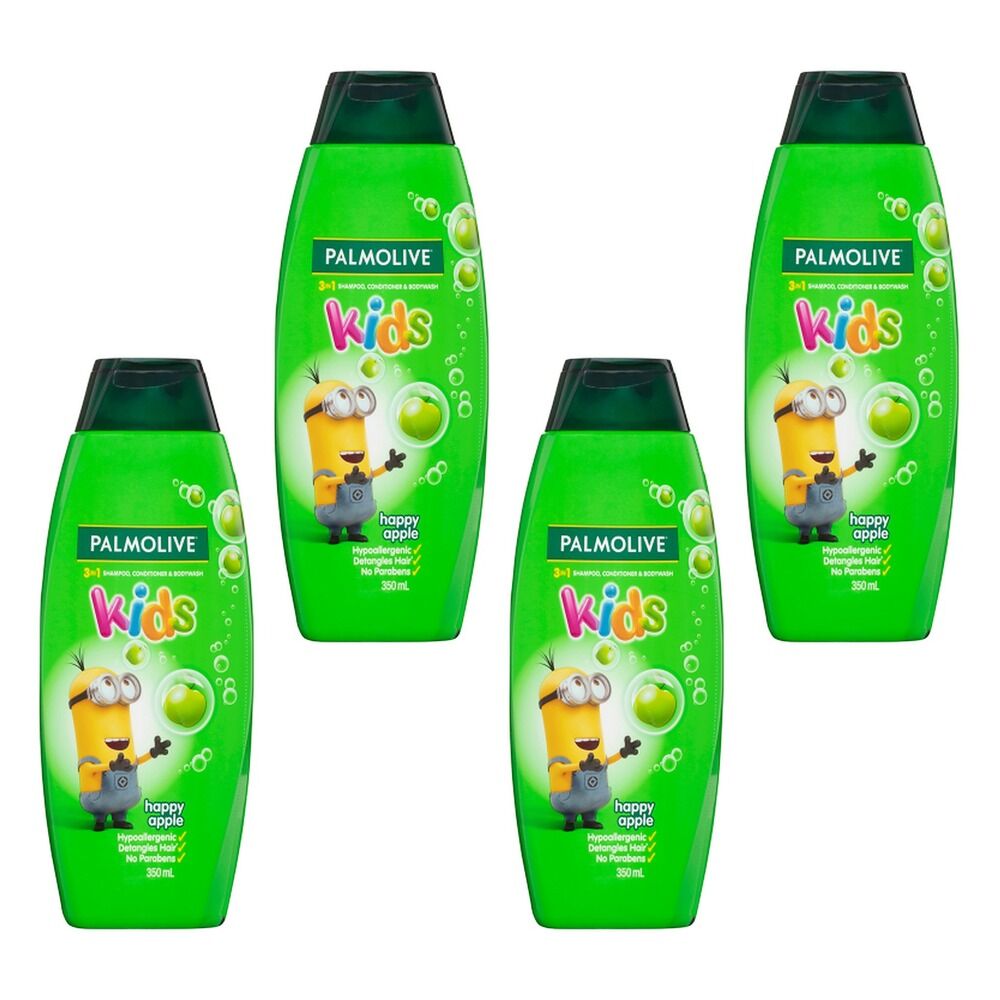 Palmolive Kids Happy Apple 3-in-1 Shampoo, Conditioner & Body Wash Pack of 4