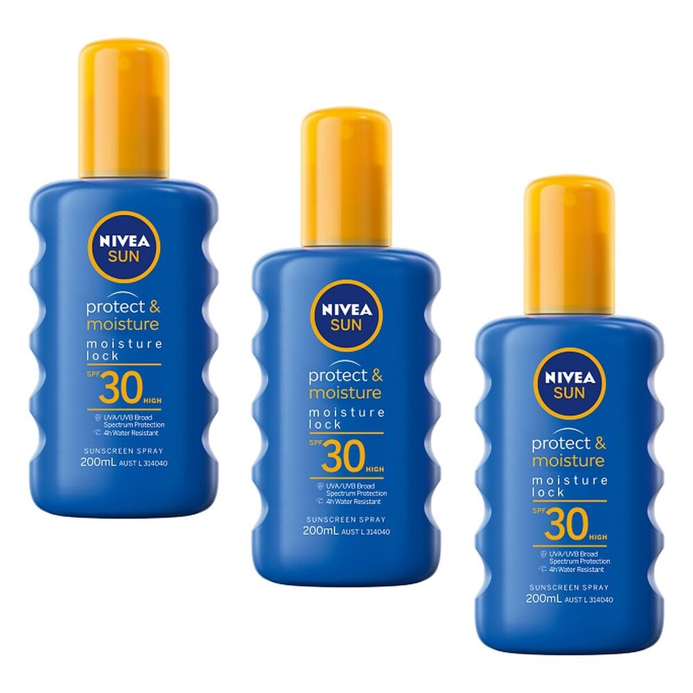 NIVEA Sun Protect & Moisture Caring Sunscreen Spray SPF30 200mL Pack of 3