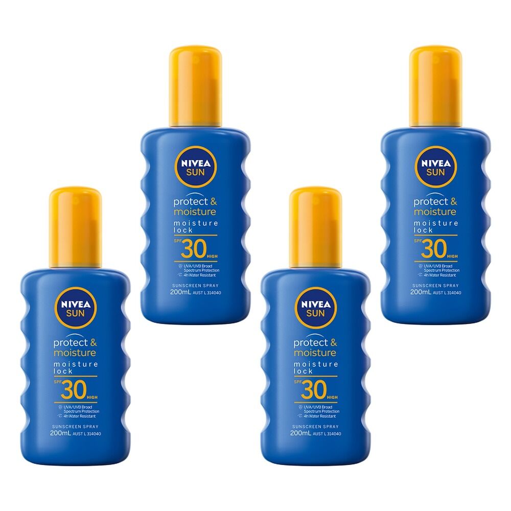 NIVEA Sun Protect & Moisture Caring Sunscreen Spray SPF30 200mL Pack of 4