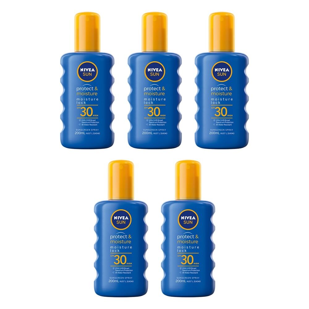NIVEA Sun Protect & Moisture Caring Sunscreen Spray SPF30 200mL Pack of 5