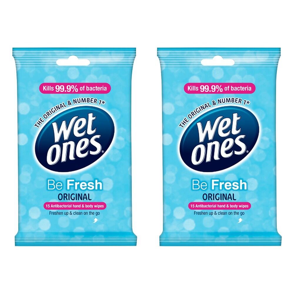 Wet Ones Be Fresh Original Antibacterial Hand & Body Wipes 15 Wipes Pack of 2