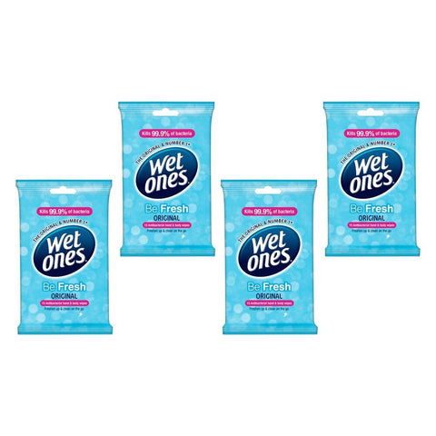 Wet Ones Be Fresh Original Antibacterial Hand & Body Wipes 15 Wipes Pack of 4