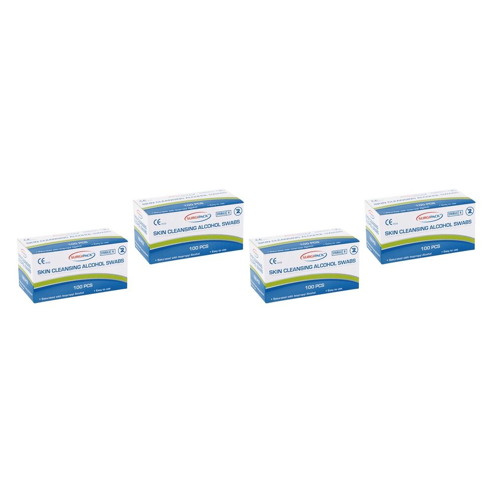 SurgiPack Alcohol Skin Cleansing Swab 100 Pack Bundle of 4