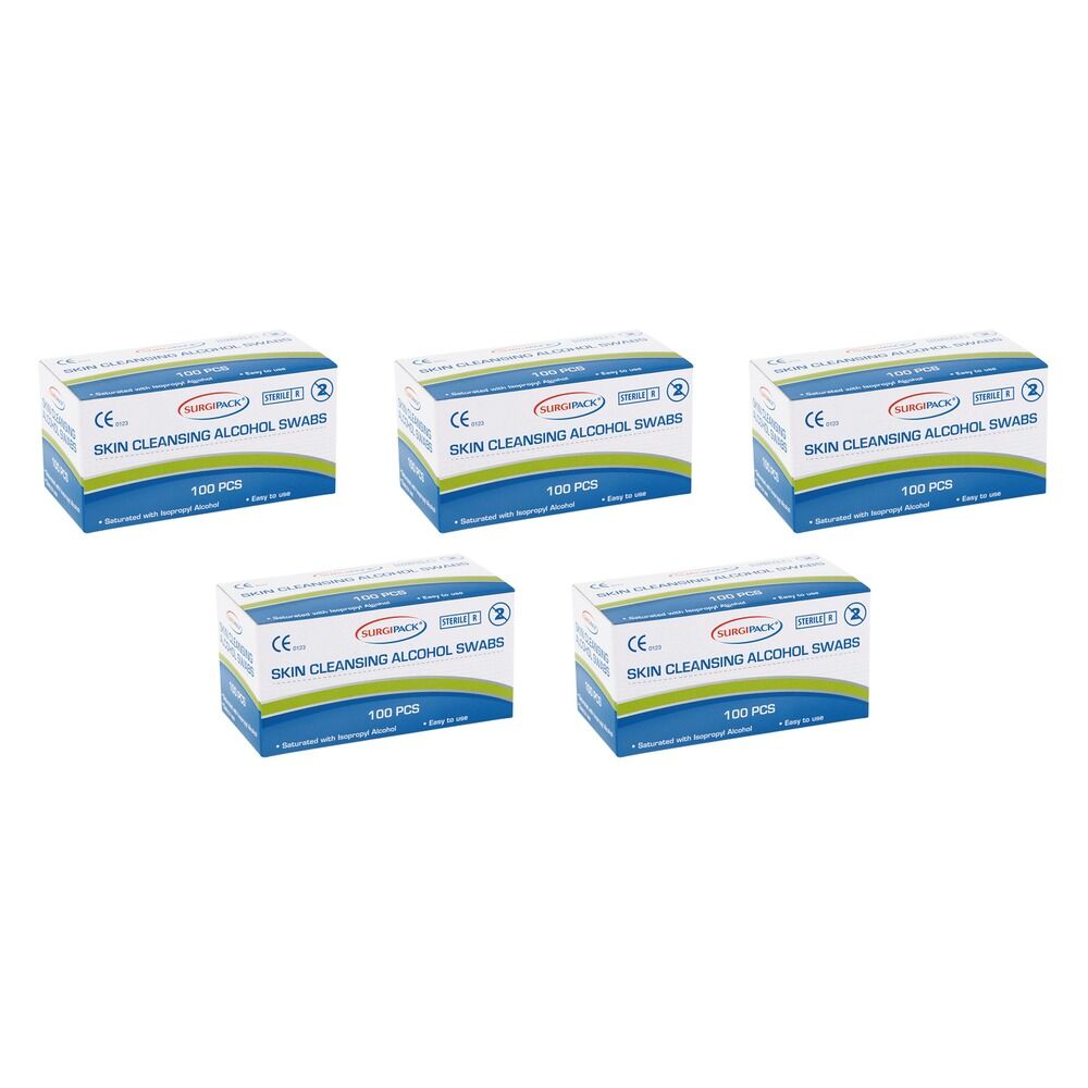 SurgiPack Alcohol Skin Cleansing Swab 100 Pack Bundle of 5