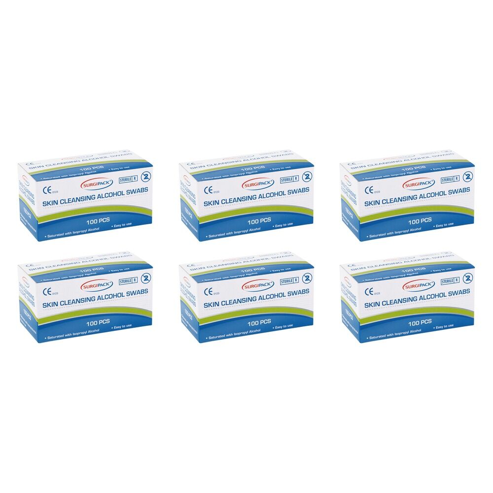 SurgiPack Alcohol Skin Cleansing Swab 100 Pack Bundle of 6