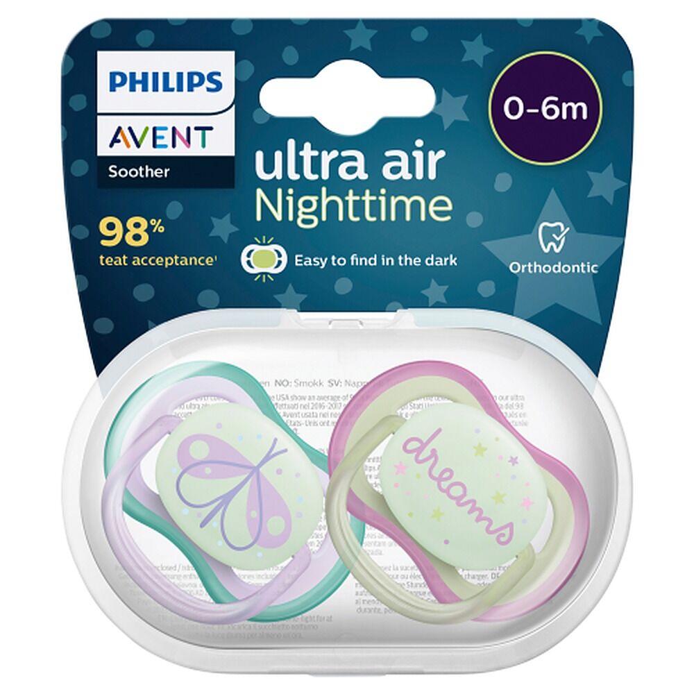 Philips Avent Ultra Air Soother Nighttime Glow 0-6 Months 2 Pack