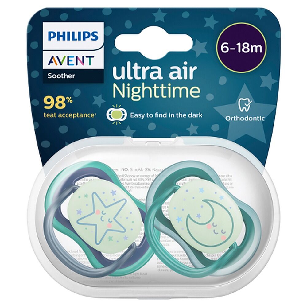 Philips Avent Ultra Air Soother Nighttime Glow 6-18 Months 2 Pack