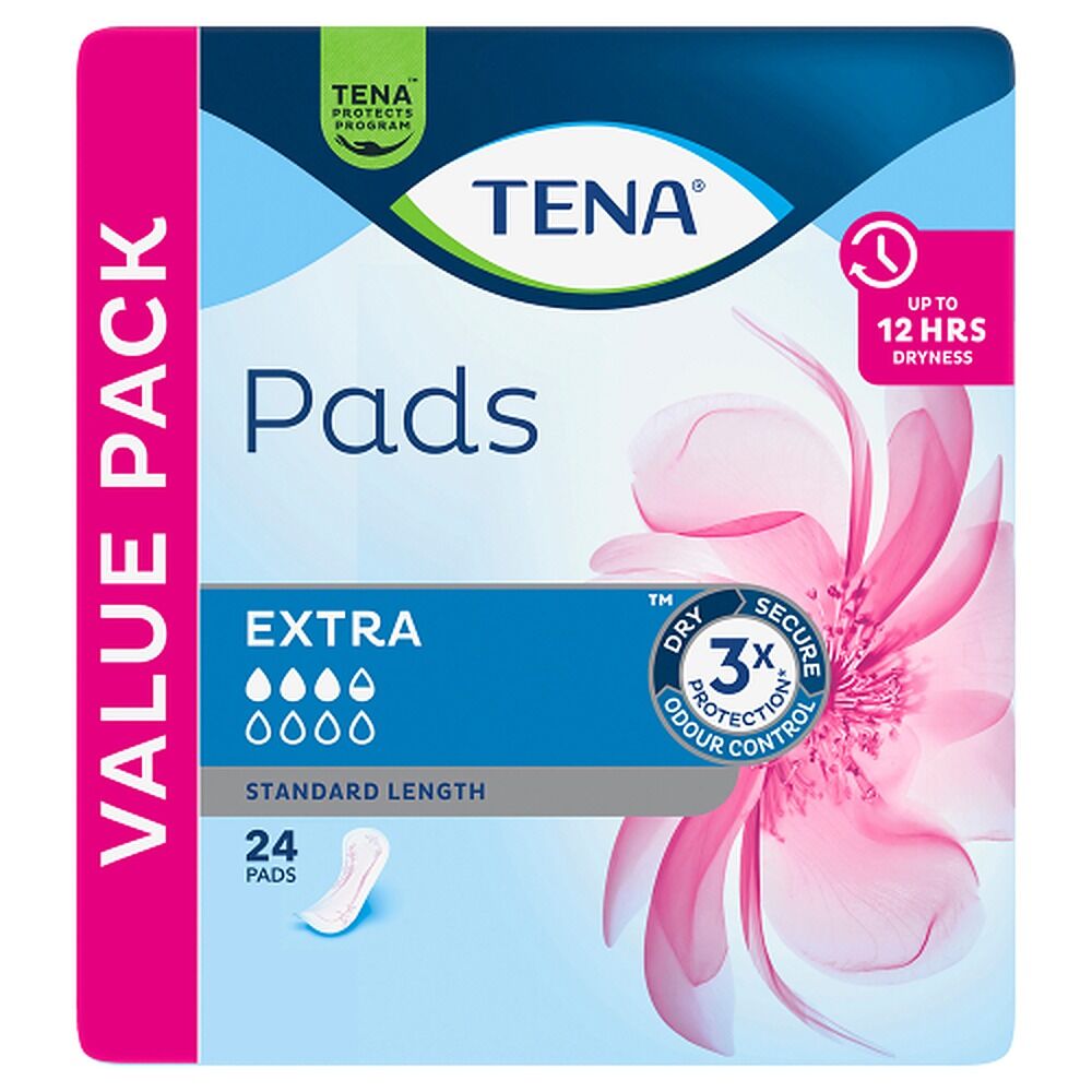 Tena Extra Standard Length Pads 24 Pack x 3