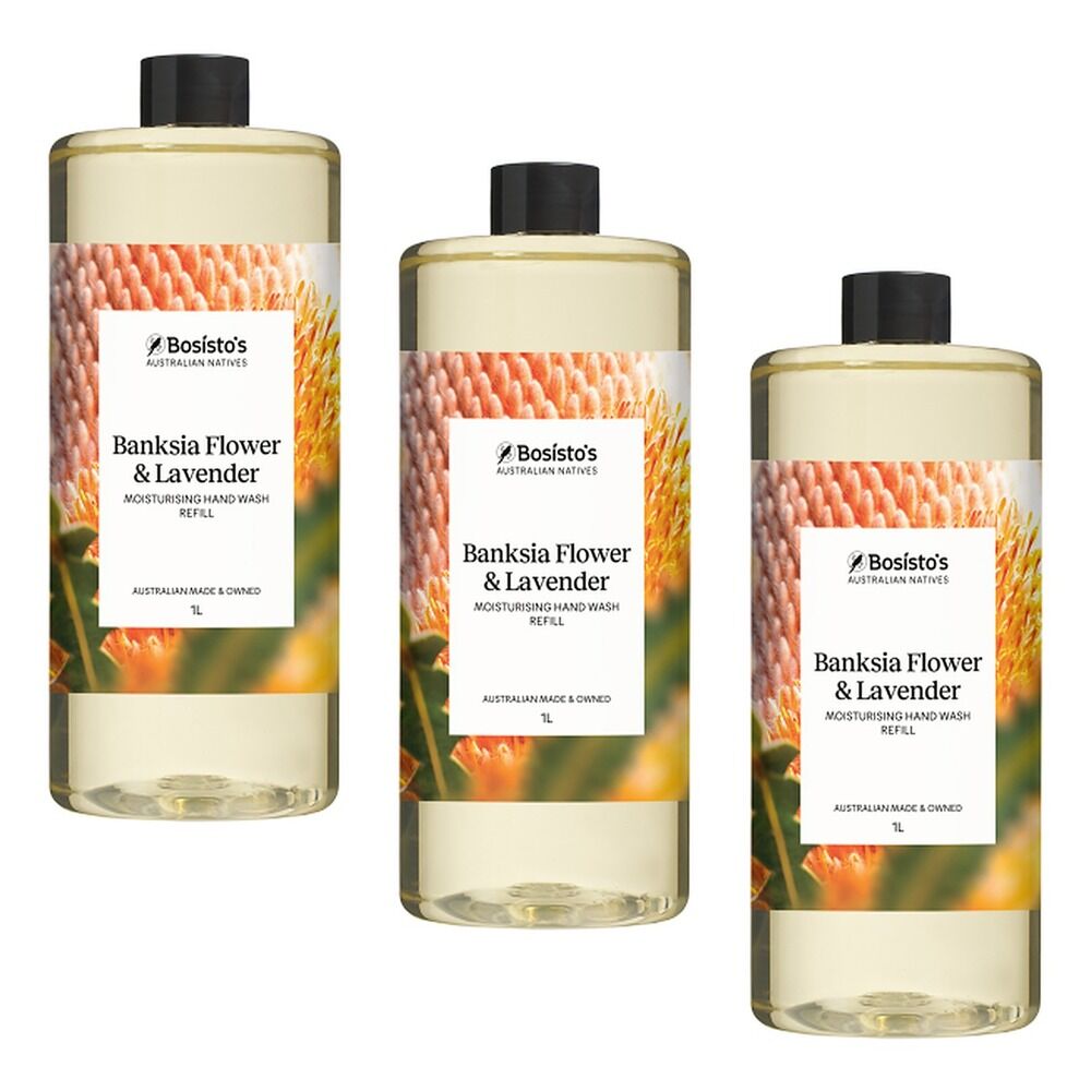 Bosisto's Banksia Flower & Lavender Hand Wash Refill 1L x 3 Bundle of 3