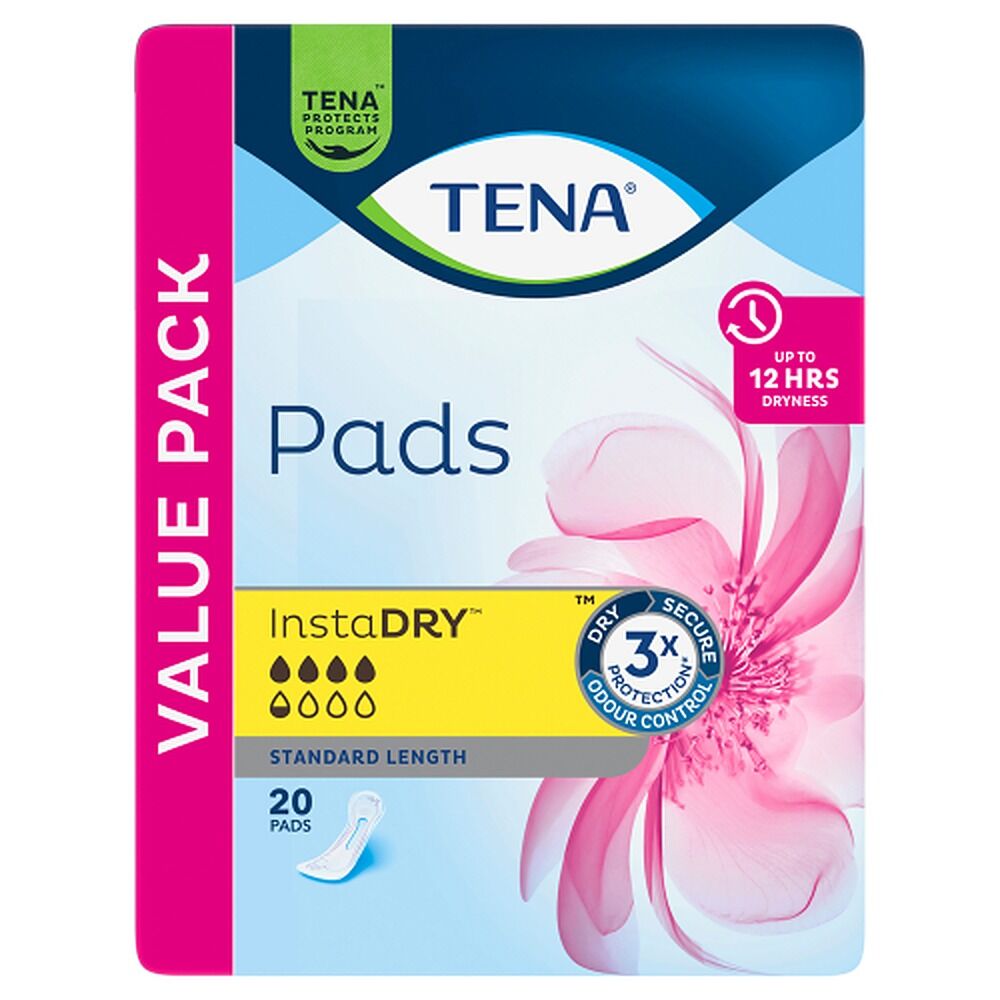 Tena InstaDry Standard Length Pads 20 Pack x 3