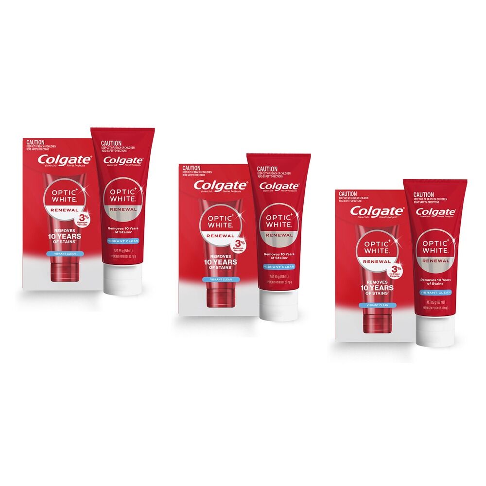 Colgate Optic White Renewal Vibrant Clean Toothpaste 85g Pack of 3