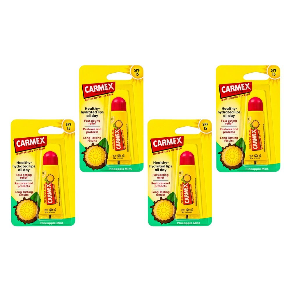 Carmex Pineapple Mint Lip Balm Tube SPF 15 10g x 12 Bundle of 4