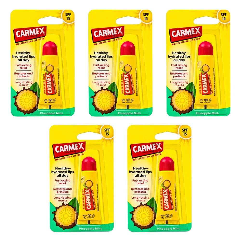 Carmex Pineapple Mint Lip Balm Tube SPF 15 10g x 12 Bundle of 5