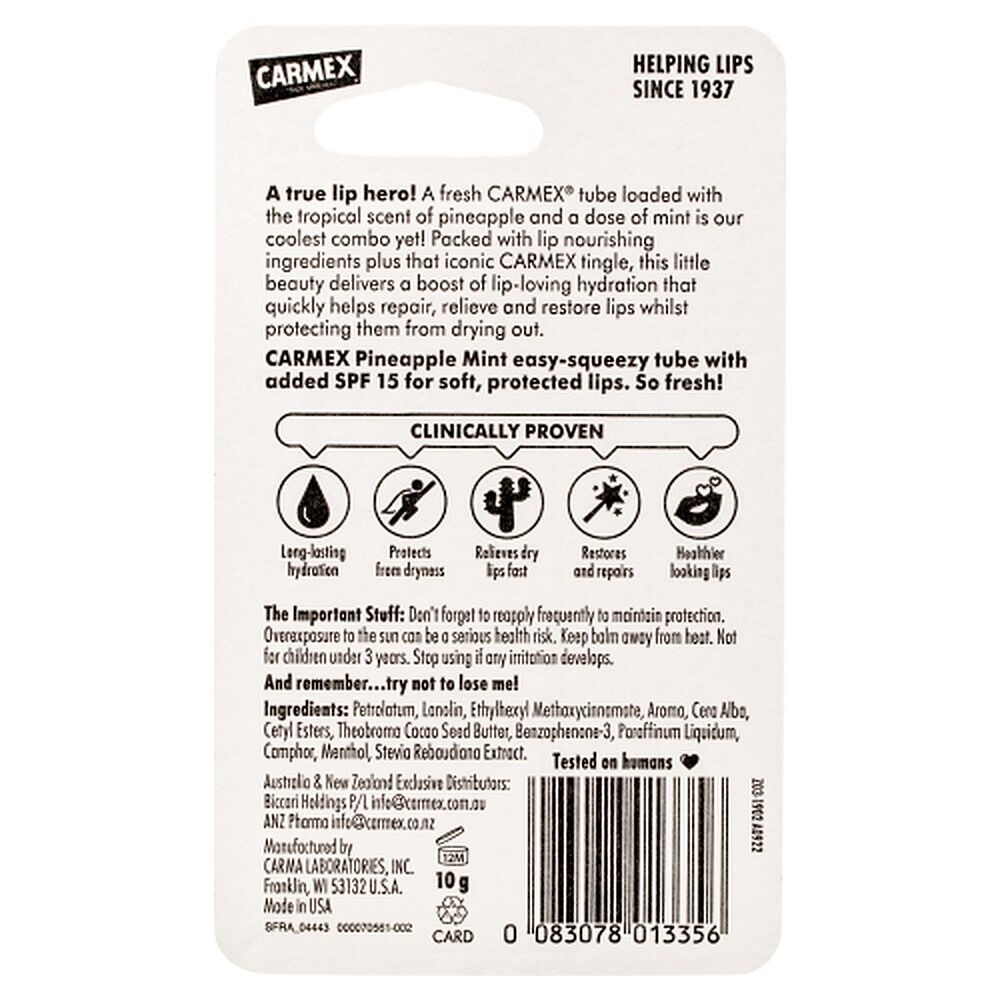 Carmex Pineapple Mint Lip Balm Tube SPF 15 10g x 12