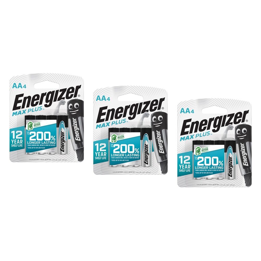 Energizer Max Plus AA Alkaline Batteries 4 Pack Bundle of 3