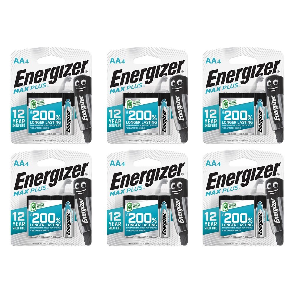 Energizer Max Plus AA Alkaline Batteries 4 Pack Bundle of 6