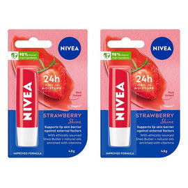 NIVEA 24h Melt-In Moisture Lip Balm Strawberry Shine 4.8g Pack of 2