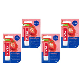 NIVEA 24h Melt-In Moisture Lip Balm Strawberry Shine 4.8g Pack of 4