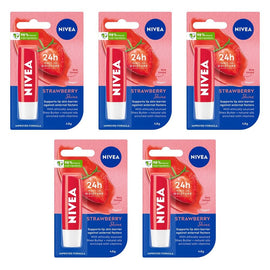 NIVEA 24h Melt-In Moisture Lip Balm Strawberry Shine 4.8g Pack of 5