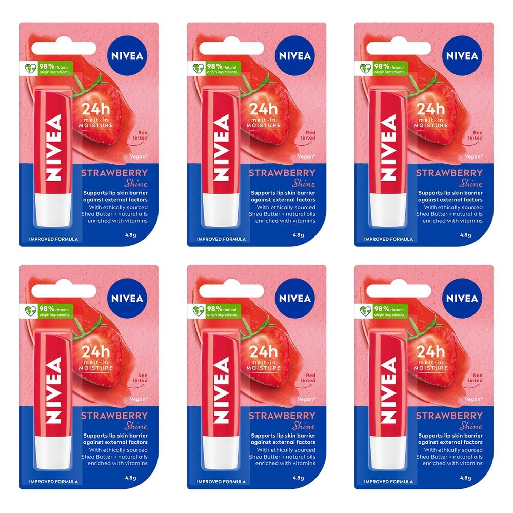 NIVEA 24h Melt-In Moisture Lip Balm Strawberry Shine 4.8g Pack of 6