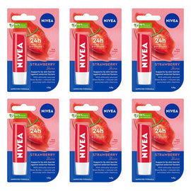NIVEA 24h Melt-In Moisture Lip Balm Strawberry Shine 4.8g Pack of 6