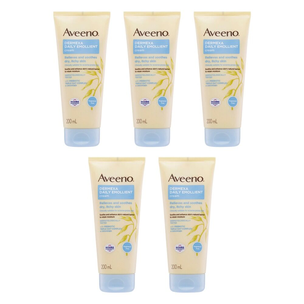 Aveeno Dermexa Daily Emollient Fragrance Free Body Cream 200mL x 3 Bundle of 5