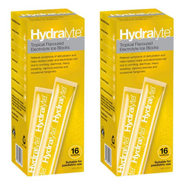 Hydralyte Tropical Flavoured Electrolyte Ice Blocks 16 Pack Bundle of 2