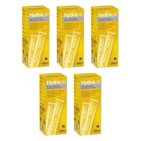 Hydralyte Tropical Flavoured Electrolyte Ice Blocks 16 Pack Bundle of 5