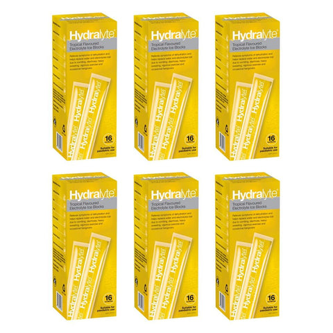 Hydralyte Tropical Flavoured Electrolyte Ice Blocks 16 Pack Bundle of 6