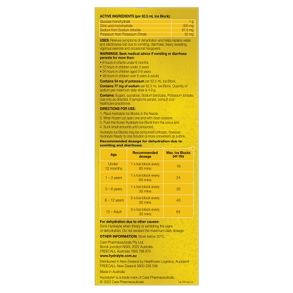 Hydralyte Tropical Flavoured Electrolyte Ice Blocks 16 Pack