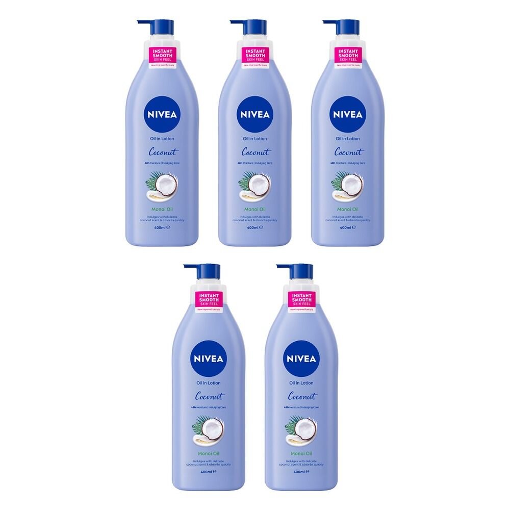 NIVEA Coconut & Monoi Oil Body Lotion, 48h Moisture, 400mL Pack of 5