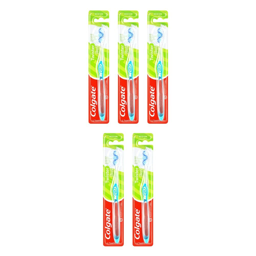 Colgate Twister Manual Toothbrush Medium Spiral Bristles Pack of 5
