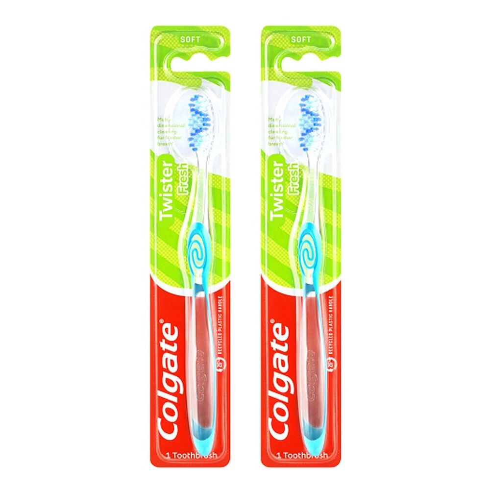 Colgate Twister Manual Toothbrush, Soft Spiral Bristles Pack of 2